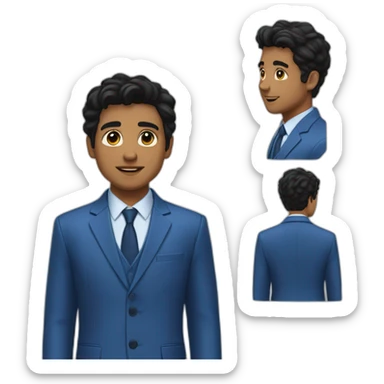A young man with black eyes, black hair, two dimples on his cheek, and wearing a blue suit  sticker