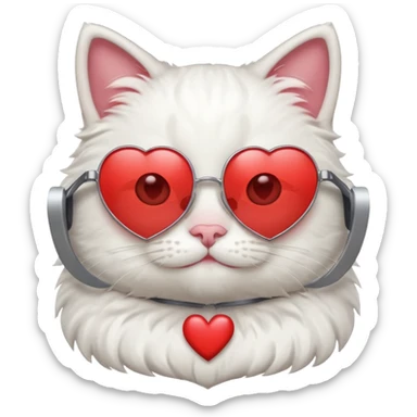 a cute white cat wearing heart sunglasses while smilling sticker
