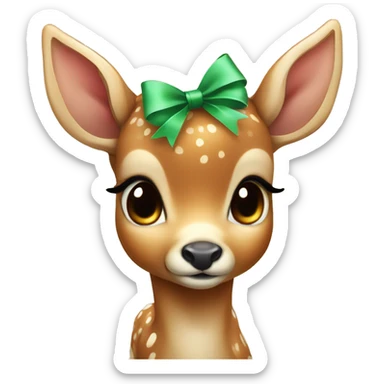 cute baby deer with a bow  sticker