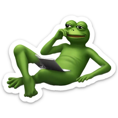 Pepe frog is relaxing on bed and thinking, there’s the think who writes seekers alliance in the cloud sticker