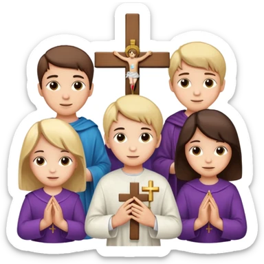 Kids boys and girls with Holy Cross sticker