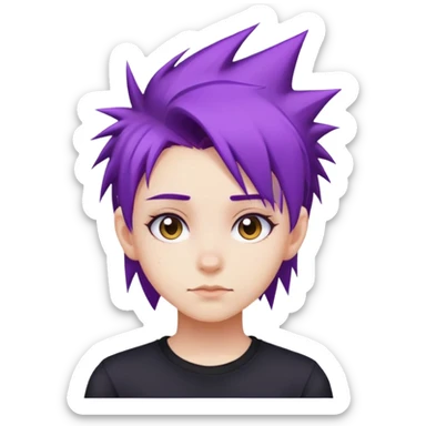 "- Nữ
- 15 tuổi
- Da trắng
- Tóc tím vuốt mái
- tóc vuốt nhọn, tóc ngắn, áo đen
" sticker