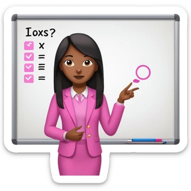 a brown skin teacher with hair with black straight long hair wearing pink not hot pink 2 piece set teaching up on a board the board  sticker