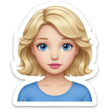 Girl Blonde short wavy hair,  blue eyes, cute blue top, long lashes, pink lips, 👄  sticker