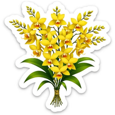 big bouquet yellow Dendrobium Orchid flower, stem, leaf sticker
