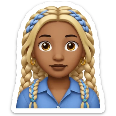 A person emoji with medium-dark skin, long blonde hair styled in two thick braids, dark eyebrows, brown eyes, a small nose, and distinct facial piercings — a ring on the eyebrow and another on the lower lip. sticker