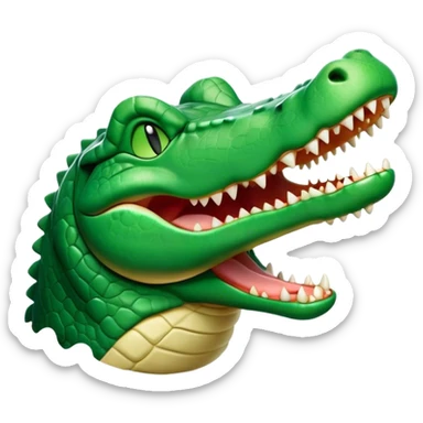 Cinematic Cute Yawning Crocodile Portrait Emoji, Head tilted slightly with a dramatic, wide-open yawn, showcasing a soft, textured emerald-green hide with slightly drooping jaws and half-closed eyes in drowsy contentment, Simplified yet irresistibly adorable features, highly detailed, glowing with a soft, cozy glow, high shine, relaxed yet expressive, stylized with a touch of reptilian whimsy, bright and endearing, soft glowing outline, capturing the essence of a sleepy yet affectionate crocodile, so drowsy it feels like it could stretch out of the screen and curl up for a nap! sticker