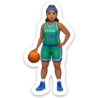 Full Body Latino plus size women basketball player wearing blue and green uniform sticker