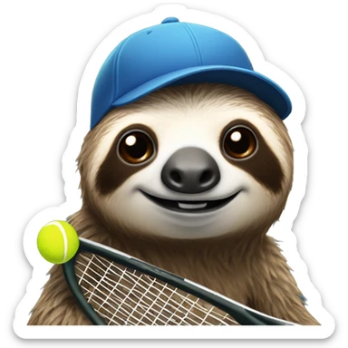 sloth in a cap with a tennis racket sticker