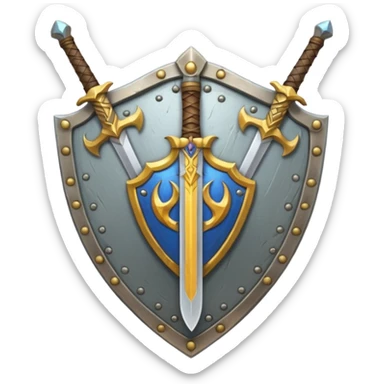  two sword cross, next to or in front of a shield, world of war craft style, elfen flare sticker
