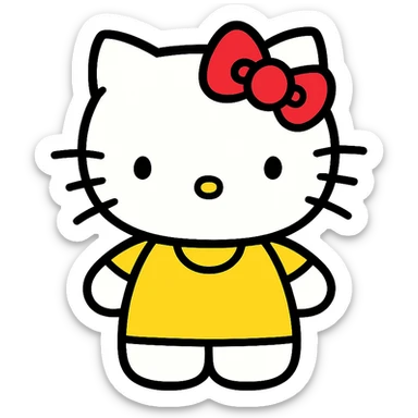 Hello Kitty character, yellow color, simple and iconic style sticker