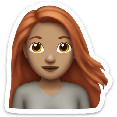 A red-haired girl with long hair wearing a clay mask sticker