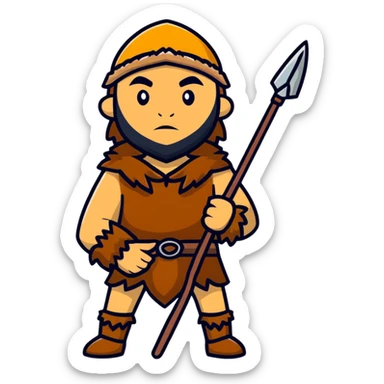 Cro-Magnon human hunter with spear and fur clothing sticker