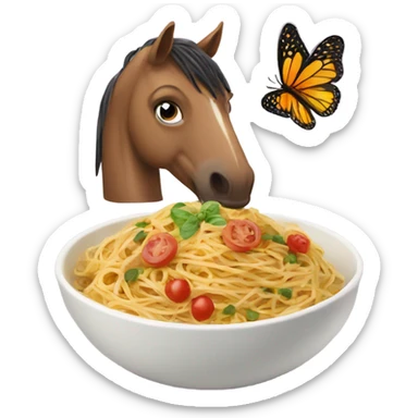 Horse and butterfly sharing a bowl of spaghetti sticker