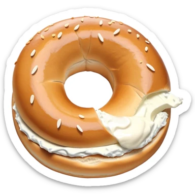 Cut open bagel (only half of it with the cut half facing us) with cream cheese spread on it sticker