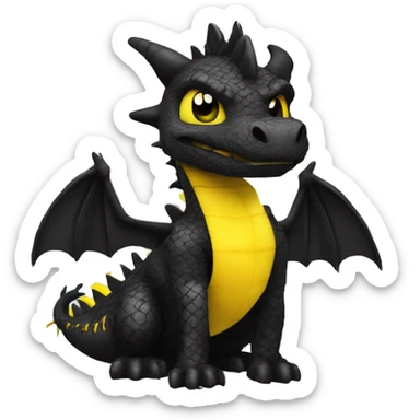Black dragon dressed in punk clothes with chequer black and white markings and yellow caution tape  sticker