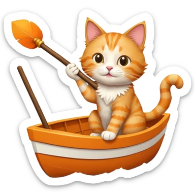 Cat on a boat flying a stick sticker