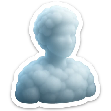 A person from the shoulders up, entirely composed of fluffy, convex, white clouds sticker