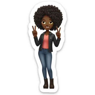 Black woman curly hair long throwing up peace sign with long nails sticker