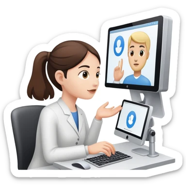 person conducting usability test with participant using computer sticker