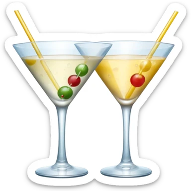 two realistic glasses of cocktail in emoji style, martini glass shape, no straw, no fruit, no ice sticker