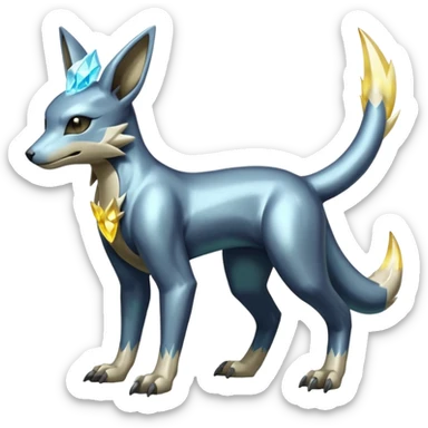 Shiny Metallic Alloy Silvery Manectric-Electrike-Lucio-Cubone-Umbreon-Marowak-Draco-Fakémon-hybrid-creature (full body), 4 legs sticker