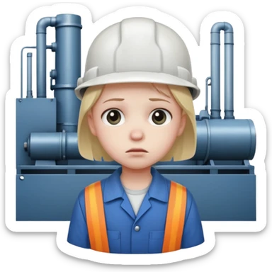 a child with a sad face works in a factory sticker