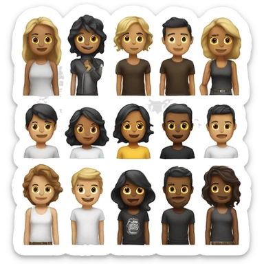 Emoji con mitad de cuerpo, piel blanca, cabello café, corona negra, playera blanca sticker