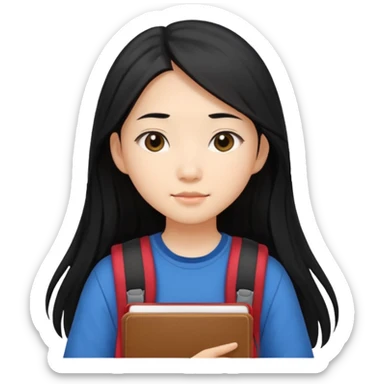 long hair, Asian girl, young adult, university sticker