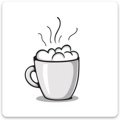 A mug of hot cocoa with marshmallows and steam in pastel colors (dd9fb0, ffc6d3, a3bfc9, c4bee2, f1b091), hand-drawn doodle style sticker