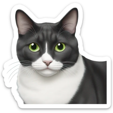 tuxedo cat grey white green eyes sticker
