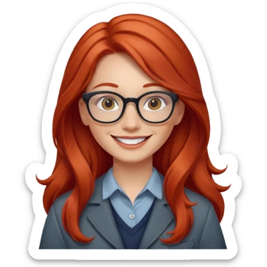 Profesora joven de fotografía, sonrriente cabello rojizo y de pelo largo  sticker
