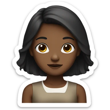 Girl with brown skin, long black hair with a white ribbon sticker