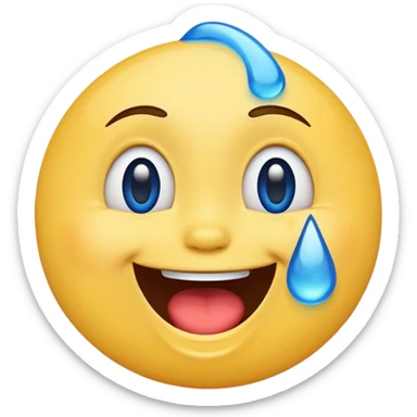 Emoji, yellow round laughing tilted ahead face with blue tears of fun sticker