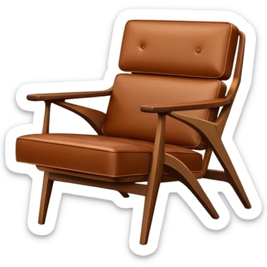 Mid century modern lounge chair with wooden arms and leather seat sticker