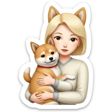 A white woman hugs a Shiba Lnu dog sticker