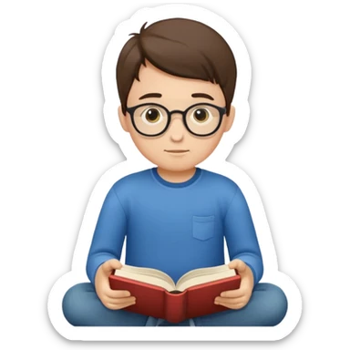 Boy reading books without specs sticker