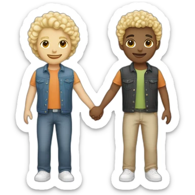 Gay couple, 1 Latino heritage taller, the other one white Australian blonde hair curly holding hands sticker
