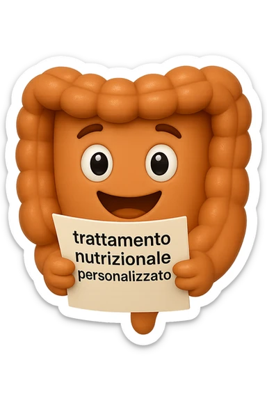 emoji stile iphone di un intestino realistico felice che legge un foglio con la scritta "trattamento nutrizionale personalizzato", non fargli il naso, iperrealistico 4k sticker