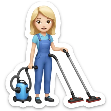 happy girl vacuuming with cheerful expression sticker