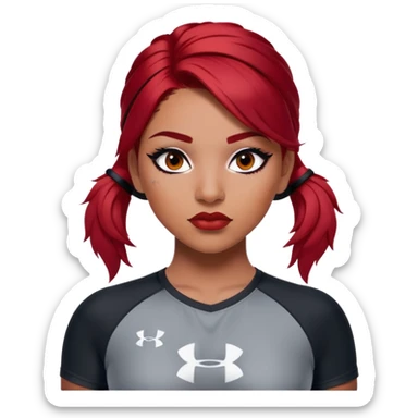 girl latina makeup with black red hair and false lash with a shirt under armour sticker