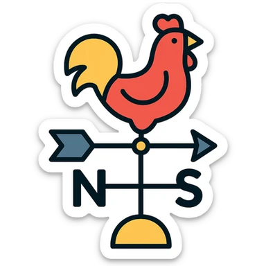 classic weathervane with rooster, colored icon with black outlines sticker