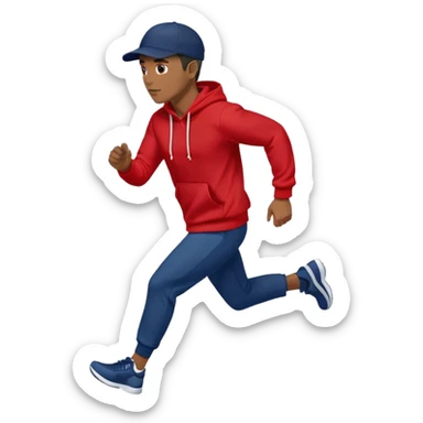 Black Man Wearing Navy Cap. Red hoodie. and running. right side sticker