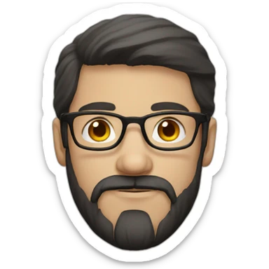 White man dark straight hair, moustache and beard, wearing a black hoodie, glasses sticker