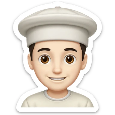White hat boy w bushy eye brows smiling and slight beard  sticker