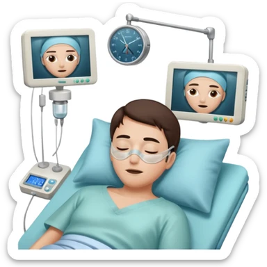 a PATIENT waking up before a surgery, with monitors and sleeping, THEY HAVE OPEN EYES OMG I SAID SLEEPING sticker