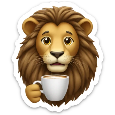 Lion drinking coffee sticker