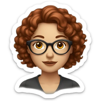 Woman; caucasian; roung transparent glasses; dark redhead; long curly hair sticker