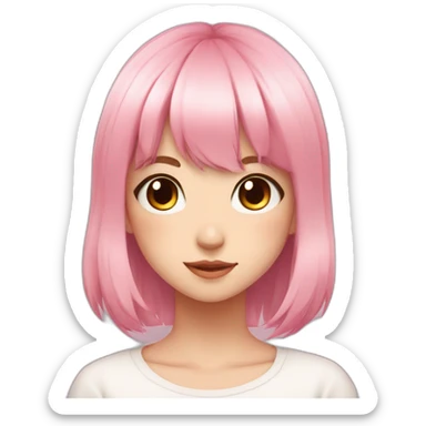Cute anime girl with pink hair wearing and with light makeup and short hair and bangs sticker