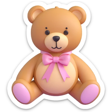 Stuffed teddy bear with light pink ribbon tied in a bow around its neck sticker